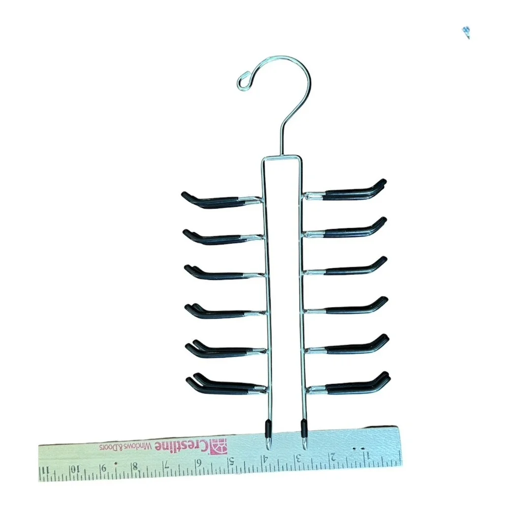 Lot of 2 Metal Tie Belt Scarf Hangers 12 Hook Closet Organizer Black Rubber Tips